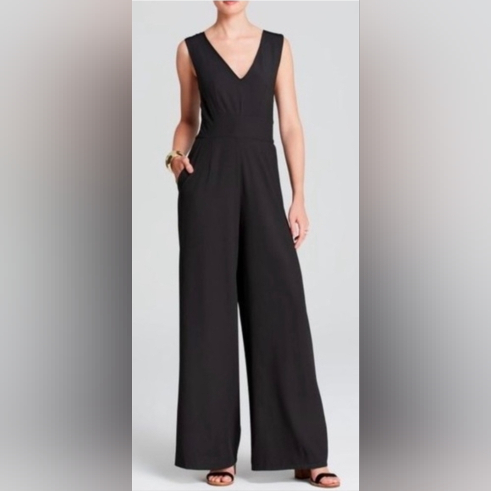 Alythea Black Strapless V-Neck Jumpsuit Dress